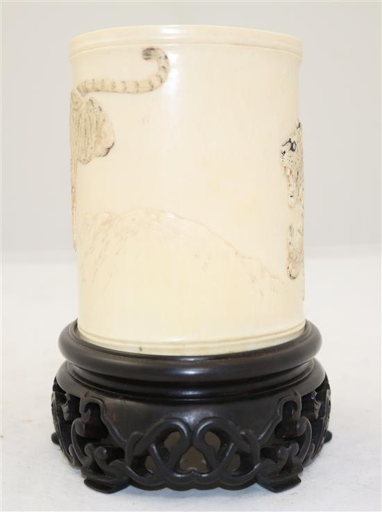 A Japanese ivory tusk vase, early 20th century & stand